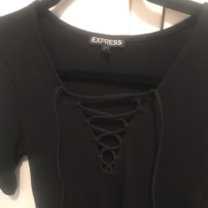 Express Tops - Express Black Lace-up Front Ribbed Top Express Tops - Express Black Lace-up Front Ribbed Top